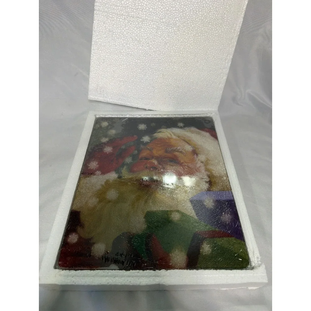 Vintage Style Santa Claus Glass‎ Cutting Boards Set of 2 Christmas Holiday
